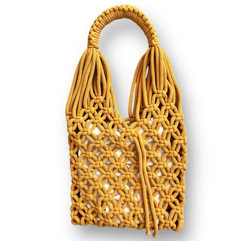 Boho Yellow Handmade Macrame Bag with Liner by Tangled Dreams Bay